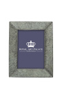 Rectangular photo frame in gray cowhide for a photo 18 cm x 13 cm