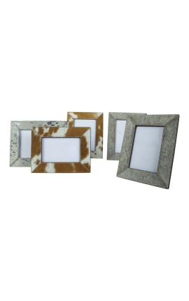 Rechthoekige fotolijst in grijs rundleer voor een foto van 18 cm x 13 cm