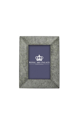 Rectangular photo frame in gray cowhide for photo 15 cm x 10 cm
