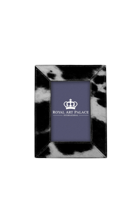 Cadre photo rectangulaire en peau vache noir et blanc pour photo 15cm x 10cm