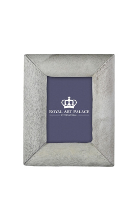 Rectangular photo frame in gray cowhide for a photo 18 cm x 13 cm