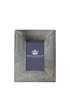 Rectangular photo frame in gray cowhide for photo 15 cm x 10 cm