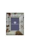 Rectangular photo frame in brown and white cowhide for a photo of 15cm x 10cm
