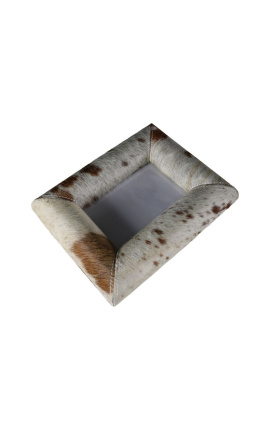 Rectangular photo frame in brown and white cowhide for a photo of 15cm x 10cm