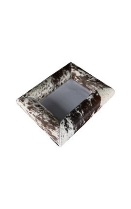 Rectangular photo frame in black and white cowhide for a photo of 15cm x 10cm