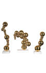 3 šiuolaikinės aukso skulptūrų rinkinys "Burbulų efektas" ant marmuro pagrindo