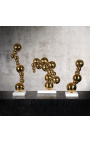 3 hedendaagse gouden sculpturen "Bubble Effect" op marmerbasis