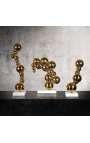 Set of 3 contemporary golden sculptures "Bubble Effect" on marble base