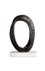 Sculpture of "Double black ribbon" in metal and white marble support