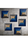 Ensemble de 6 tableaux contemporains carrés "Bleu Optique Convexe"