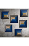 Ensemble de 6 tableaux contemporains carrés Bleu Optique Convexe