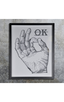 Contemporary rectangular painting "Ok" formed of pins