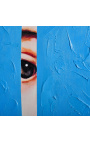 Pintura acrílica rectangular contemporània "Indiscretion - Cyan Study"