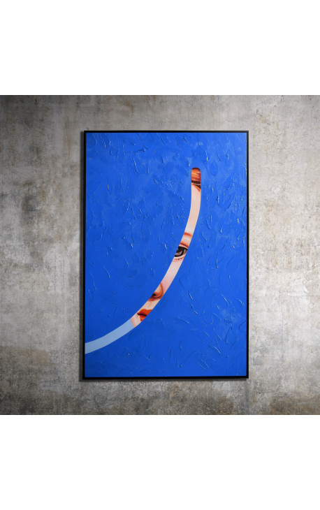 Pintura acrílica rectangular contemporánea "Indiscreción - Estudio azul"