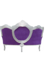 Barroco Sofa tela de terciopelo morado y plata de madera