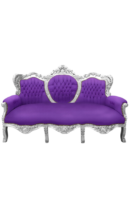 Barock Sofa lila Samtstoff und Holz silber - 1