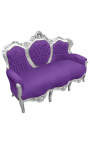 Canapé baroque tissu velours mauve et bois argenté