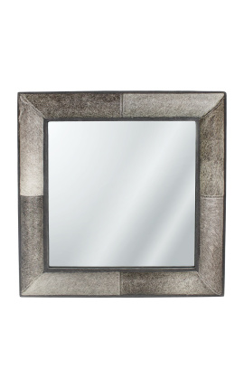Specchio quadrato in grigio pelle di mucca