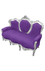 Barock-Sofa aus violettem Samtstoff und Holz in Silber