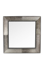 Firkantet speil med ekte okseskinn grå