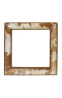 Firkantet speil med ekte okseskinn brunt og hvitt