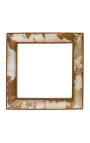 Square mirror with real cowhide brown and white