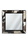 Квадратное зеркало из натуральной черно-белой воловьей кожи