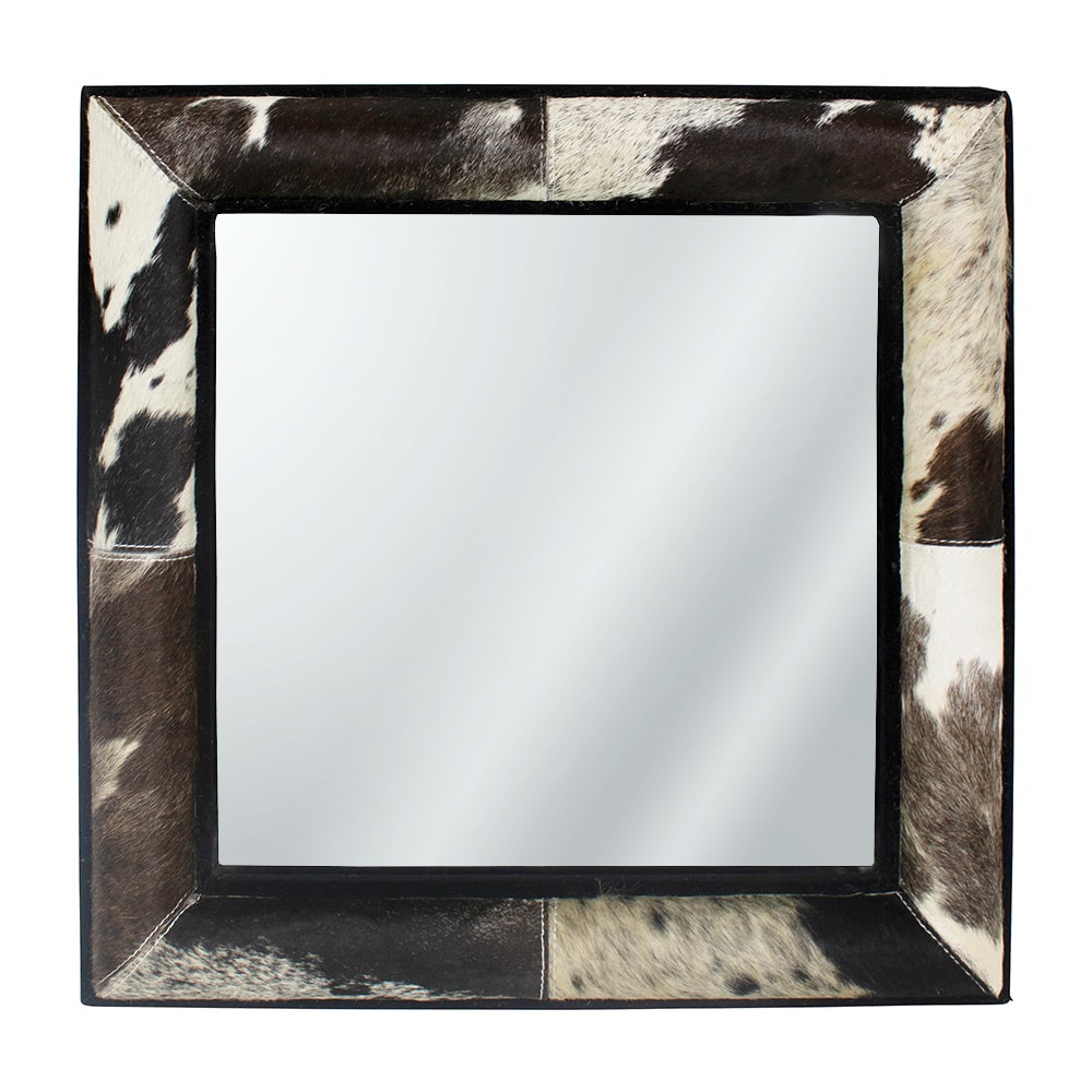 Plaatsen Mart Interpretatief Vierkante spiegel met echt koeienhuid zwart wit