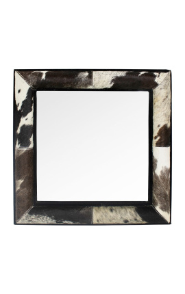 Espelho quadrado com genuíno couro preto e branco