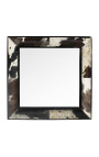 Vierkante spiegel met echt koeienhuid zwart wit
