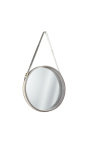 Round hanging mirror with real cowhide gray