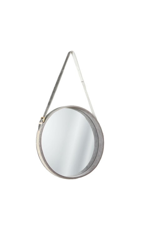 Круглое подвесное зеркало из натуральной воловьей кожи серого цвета