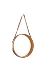 Round hanging mirror with real cowhide brown and white