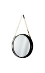 Round hanging mirror with real cowhide black and white