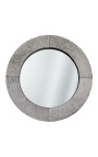 Miroir rond à poser avec peau de vache véritable gris