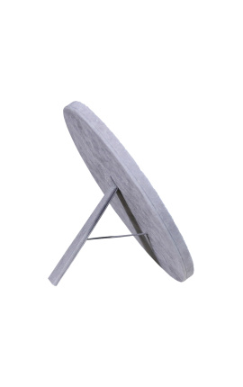 Rundt bordspeil med ekte grått okseskinn