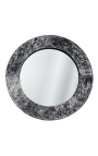 Miroir rond à poser avec peau de vache véritable noir et blanc