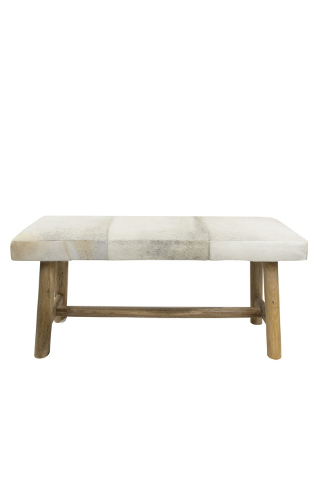 Banc en bois et peau de vache gris