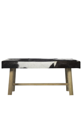Bench in wood and black and white cowhide