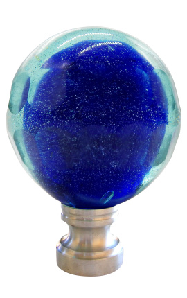 Boule d'escalier en verre soufflé bicolore bleu à facettes