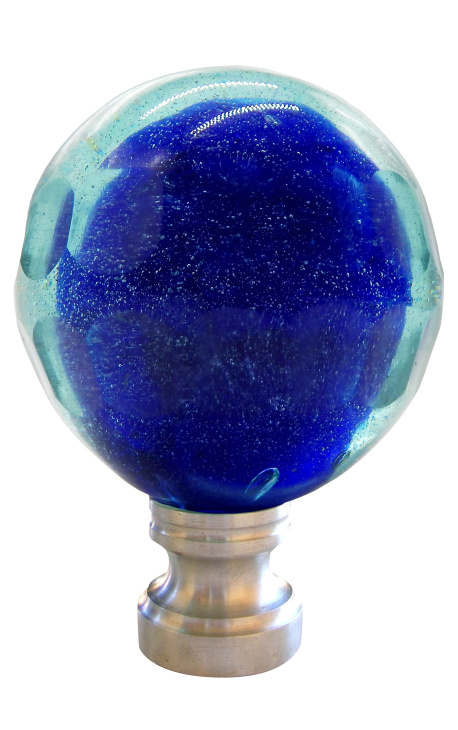 Faceted two-tone blue blown glass stair ball