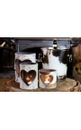 Candle holder in cowhide heart gray size L