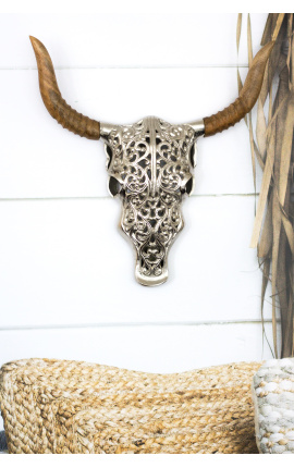 Trophy wall decoration in aluminum and wood &quot;Bull&#039;s head&quot;