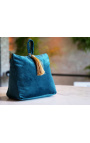 Blue petrol colored velvet door blocker wedge cushion with tassel
