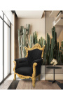 Grand Rococo Baroque armchair black velvet and gilded wood