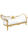 Sofá barroco Napoléon III medaillon simili couro branco e madeira dourada