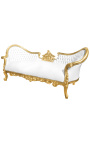 Canapé baroque Napoléon III médaillon simili cuir blanc et bois doré