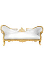 Бароков диван с медальон в стил Наполеон III, бяла изкуствена кожа и златисто дърво