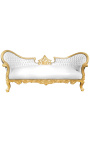 Canapé baroque Napoléon III médaillon simili cuir blanc et bois doré