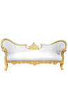 Baroque Napoleon III style medallion sofa white leatherette and gold leaf wood
